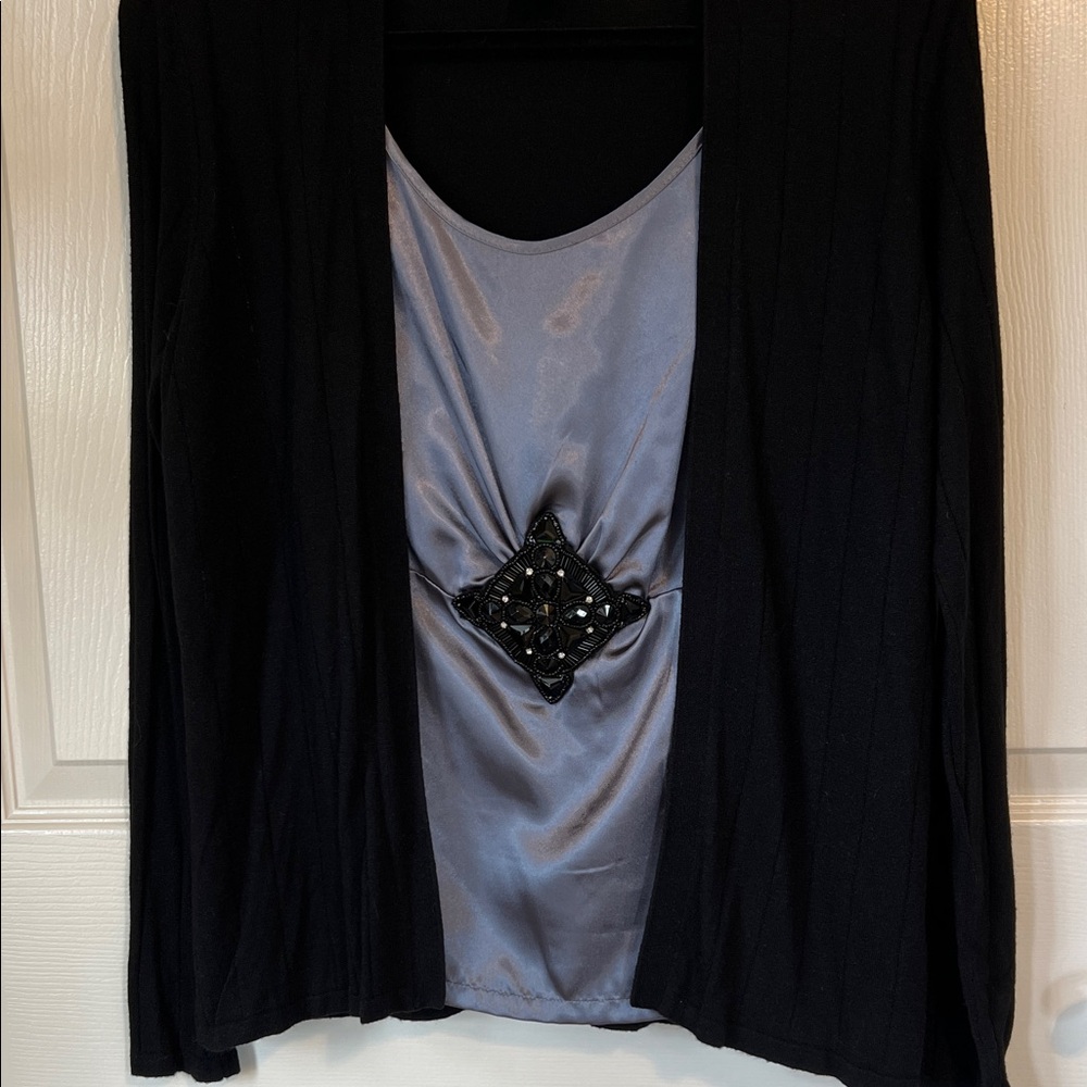 August Silk Black & Gray Women's Cardigan